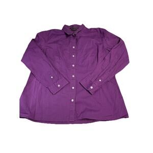 Y2K EDDIE BAUER Womens Top XL Purple Button Up Fitted Wrinkle Resistant Office